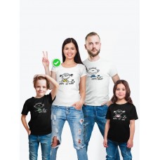 Футболки family look для всей семьи с принтом Happy Family | Прикольные одинаковые семейные футболки