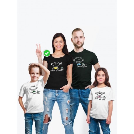 Футболки family look для всей семьи с принтом Happy Family | Прикольные одинаковые семейные футболки
