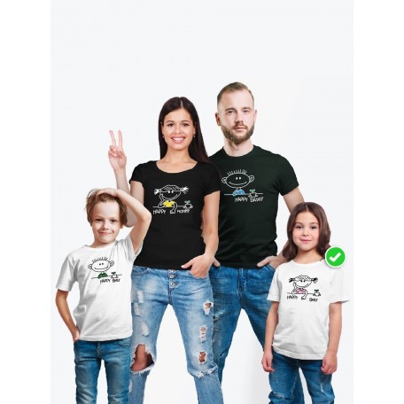 Футболки family look для всей семьи с принтом Happy Family | Прикольные одинаковые семейные футболки