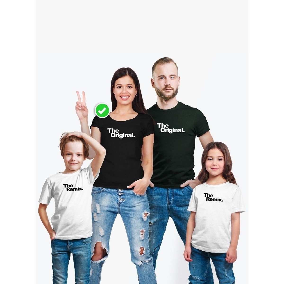 Футболки Фэмили Лук для мамы, папы, сына с принтом The original&remix / Family look для всей семьи