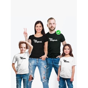 Футболки Фэмили Лук для мамы, папы, сына с принтом The original&remix / Family look для всей семьи