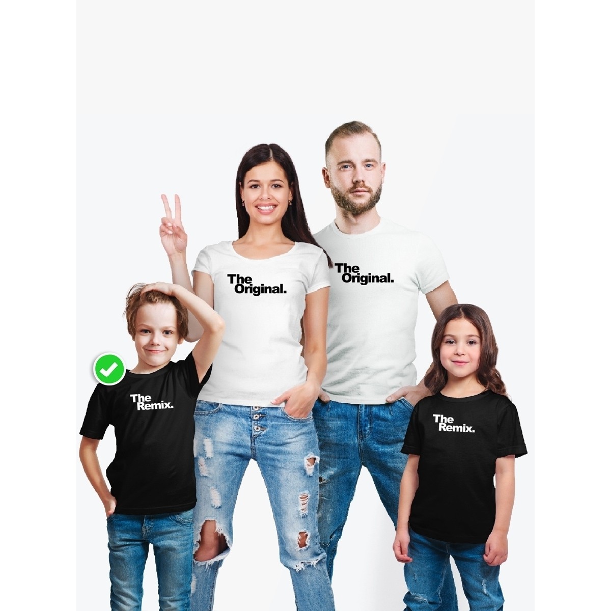 Футболки Фэмили Лук для мамы, папы, сына с принтом The original&remix / Family look для всей семьи