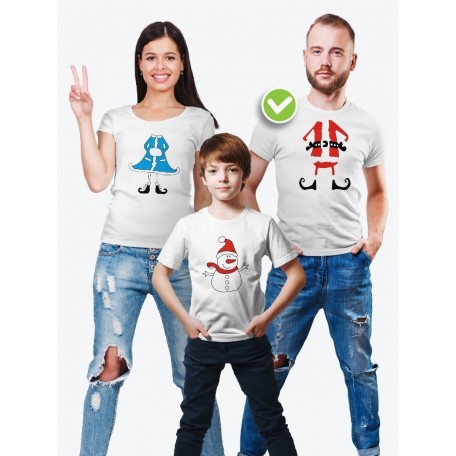 футболка в одном стиле для всей семьи с принтом "Дед мороз / Снегурочка / Снеговик"