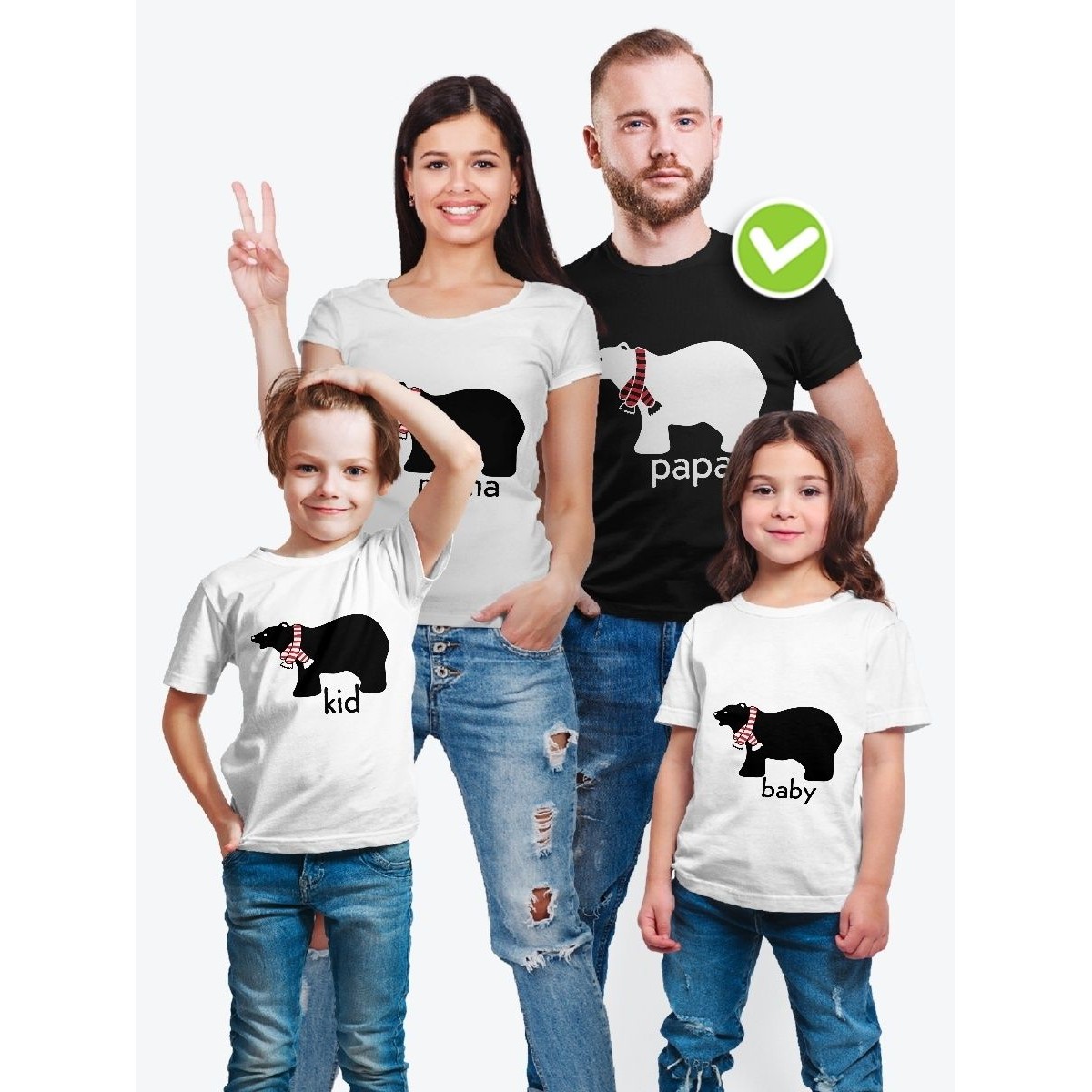 Футболки Фэмили Лук для мамы, дочки, папы, сына Медведи с шарфом / Family Look для всей семьи
