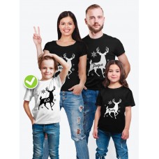 Футболка из комплекта Family Look Олени с надписью / Футболки Фэмили Лук в одном стиле