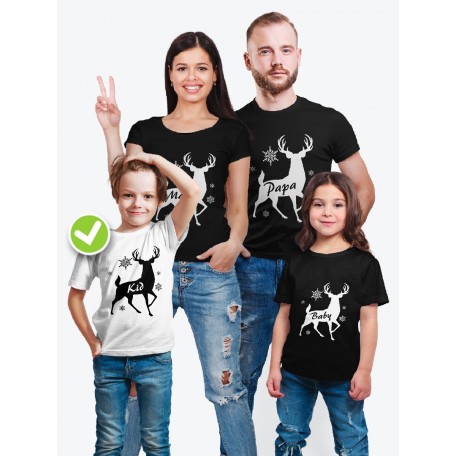 Футболка из комплекта Family Look Олени с надписью / Футболки Фэмили Лук в одном стиле