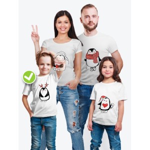 Одинаковые футболки Family Look с надписями для всей семьи в одном стиле с принтом "Милые пингвины"