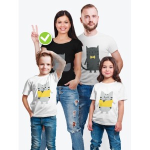 Футболки Family Look для всей семьи в одном стиле с принтом Kitties family