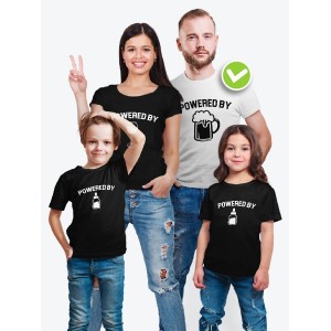 Футболки family look для всей семьи с принтом Powered by | Прикольные одинаковые семейные футболки