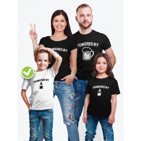 Футболки family look для всей семьи с принтом Powered by | Прикольные одинаковые семейные футболки