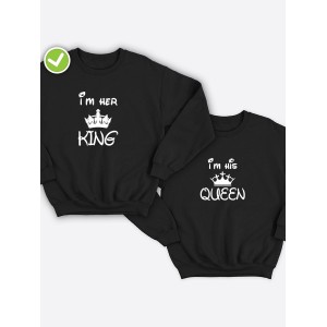 Парная толстовка без капюшона для двоих "King / Queen"