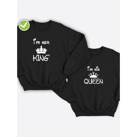 Парная толстовка без капюшона для двоих "King / Queen"