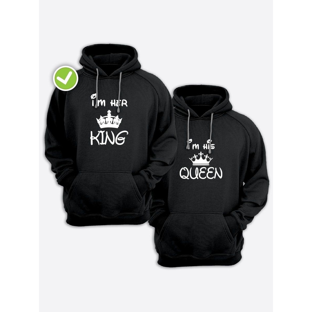 Парные толстовки с капюшоном для двоих с принтом "King / Queen"