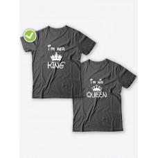 Смешные и оригинальные парные футболки для двоих влюблённых с принтом Im her KING & Im his QUEEN