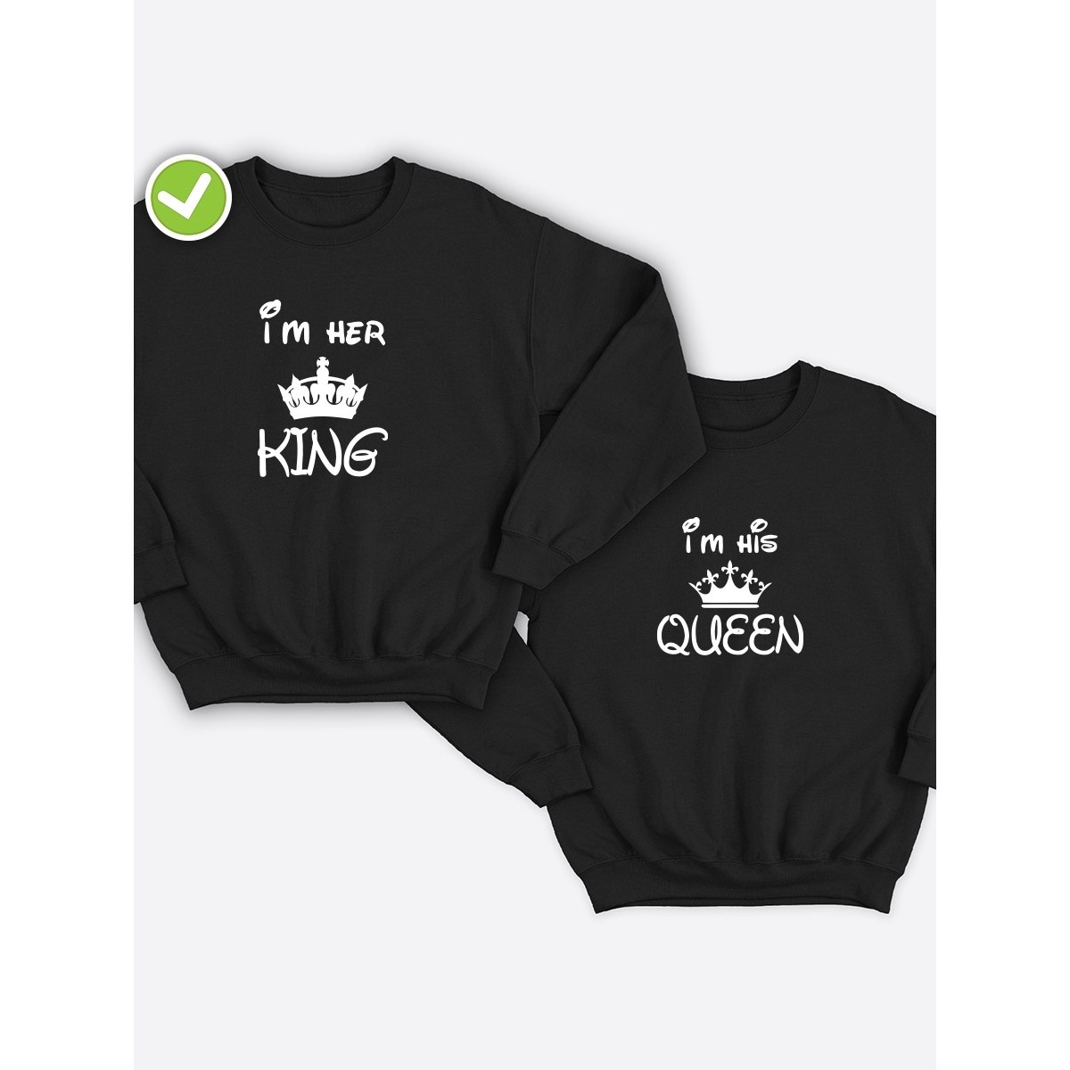 Парная толстовка без капюшона для двоих "King / Queen"