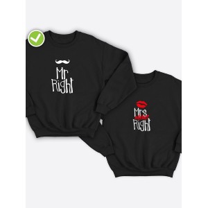 Парная толстовка без капюшона для двоих "Mr Right / Mrs Right"