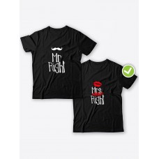 Смешные и оригинальные парные футболки для двоих влюблённых с принтом Mr right & Mrs always right