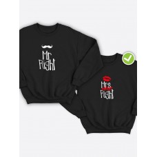Парная толстовка без капюшона для двоих с принтом "Mr Right / Mrs Right"