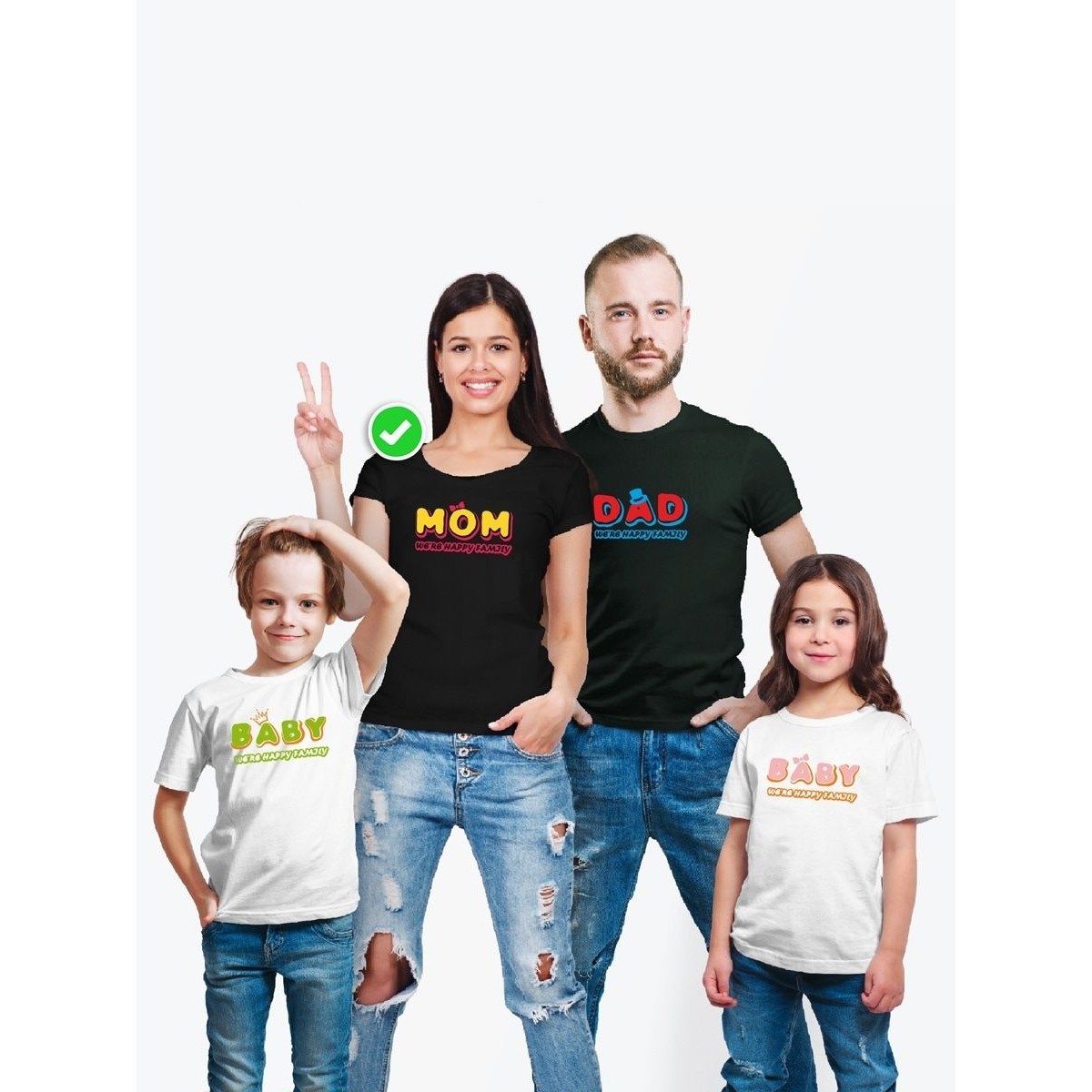 Футболки family look для всей семьи с принтом We are happy family | Прикольные одинаковые семейные