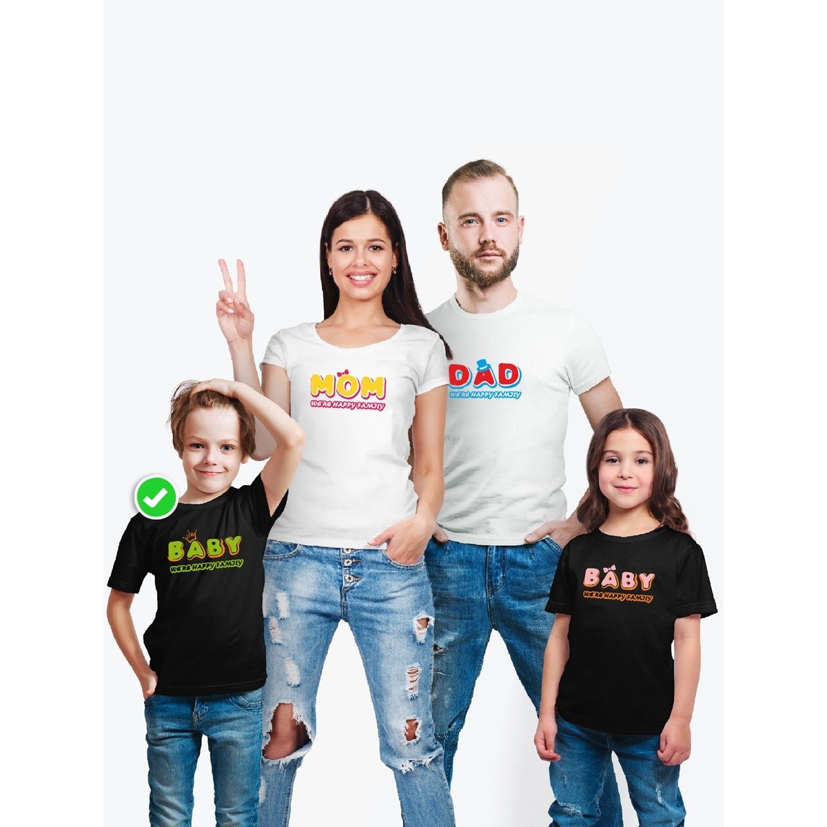 Футболки family look для всей семьи с принтом We are happy family | Прикольные одинаковые семейные