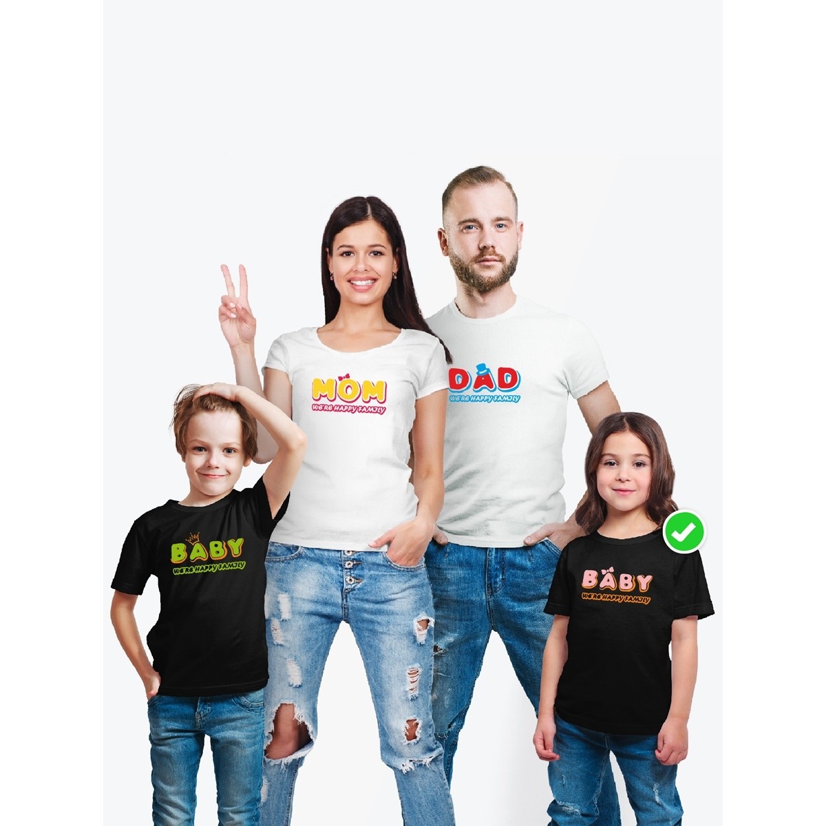 Футболки family look для всей семьи с принтом We are happy family | Прикольные одинаковые семейные