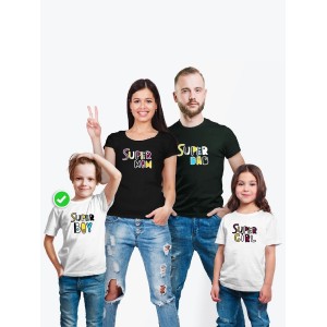 Футболки family look для всей семьи с принтом Super family| Прикольные одинаковые семейные футболки