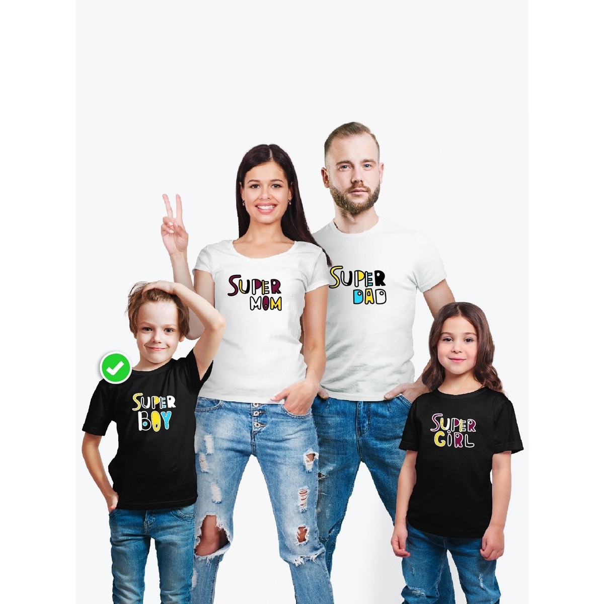 Футболки family look для всей семьи с принтом Super family| Прикольные одинаковые семейные футболки