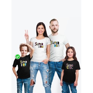 Футболки family look для всей семьи с принтом Super family| Прикольные одинаковые семейные футболки