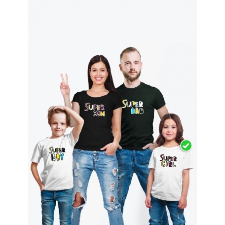 Футболки family look для всей семьи с принтом Super family| Прикольные одинаковые семейные футболки