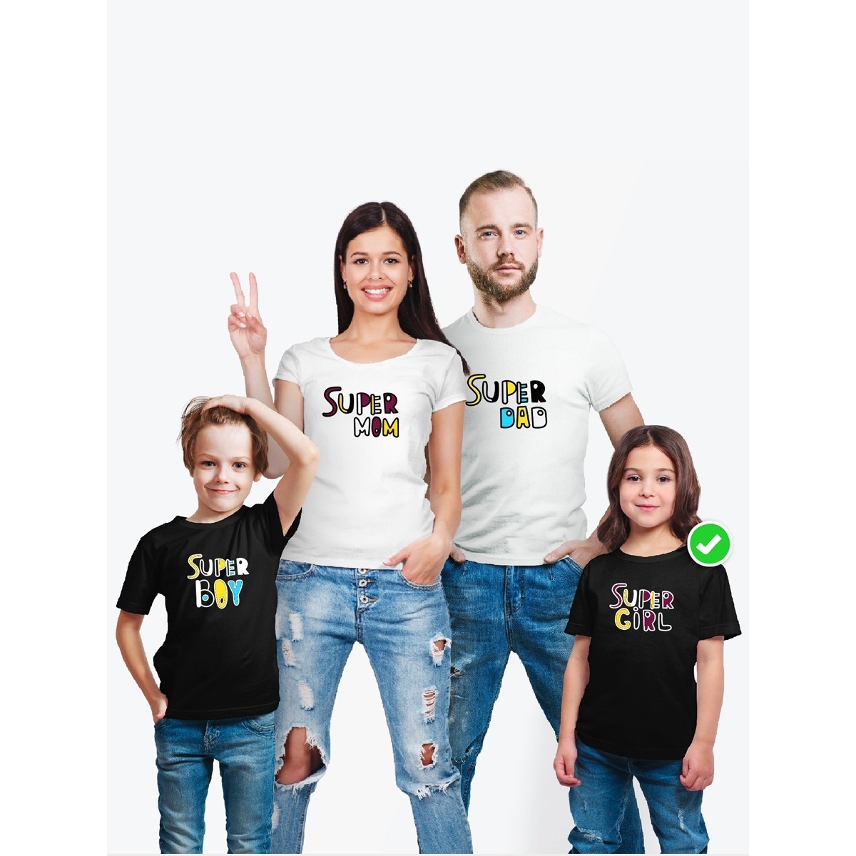 Футболки family look для всей семьи с принтом Super family| Прикольные одинаковые семейные футболки