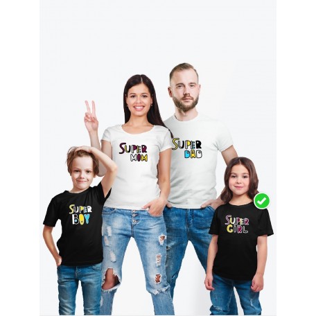 Футболки family look для всей семьи с принтом Super family| Прикольные одинаковые семейные футболки