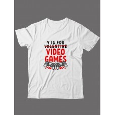 Футболка ко дню влюбленных с принтом V is for video games | Футболка на 14 февраля