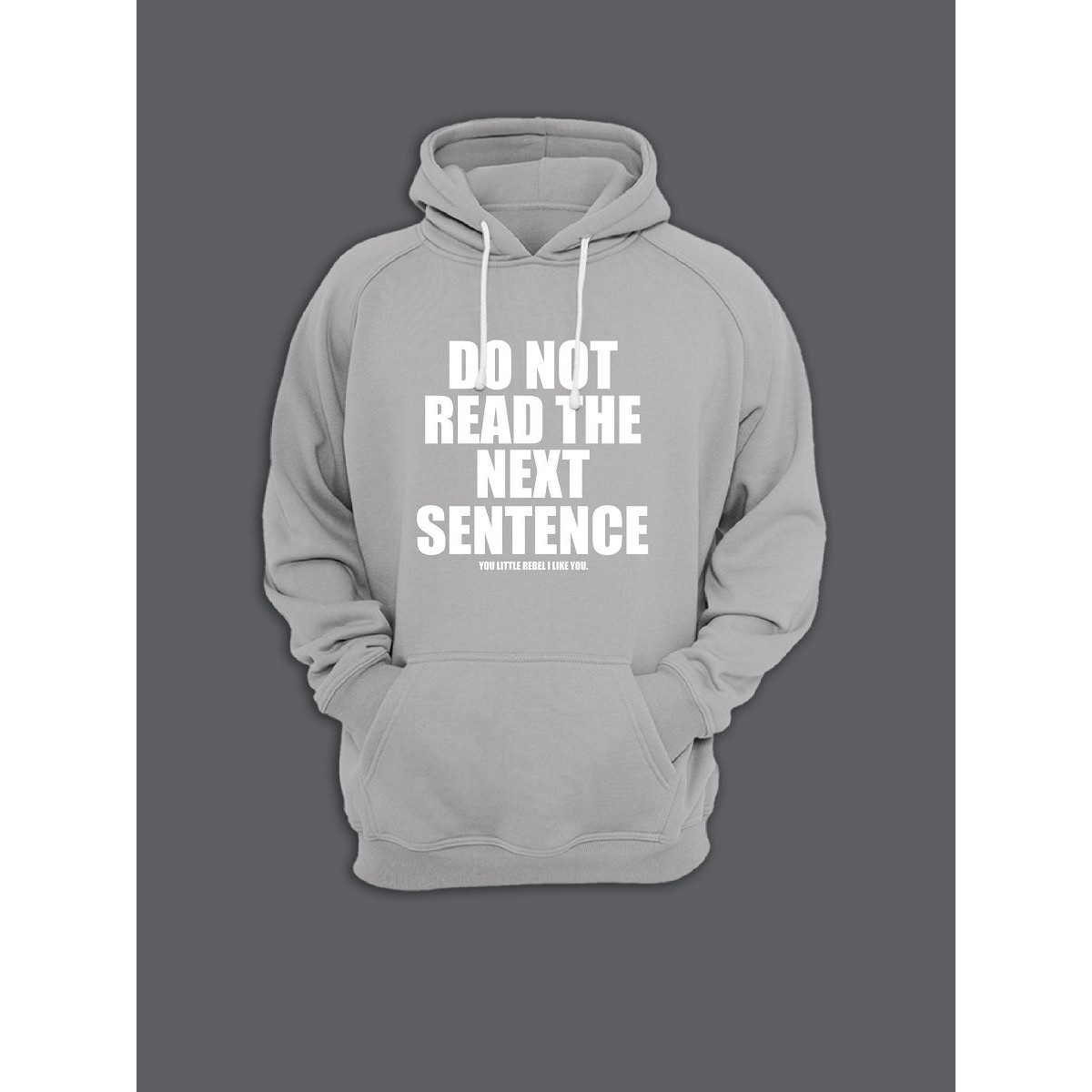 Модная толстовка с капюшоном без молнии - худи с принтом "Do not read the next sentence you little rebel I like you"