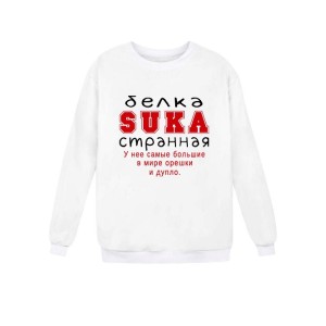 Модный женский свитшот со смешными надписями / Оригинальный принт на свитшоте Белка suka странная