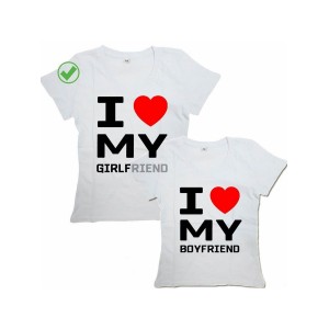 Парные футболки для парня и девушки/для двоих с принтом I love my girlfriend &boyfriend