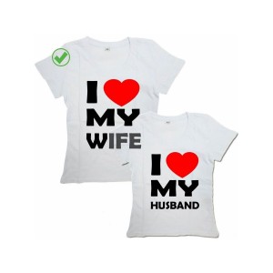 Парные футболки для мужа и жены/для двоих с принтом I love my wife& husband
