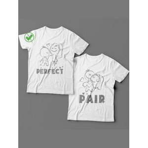 Красивые парные футболки с надписями/для влюбленных с принтом Perfect pair