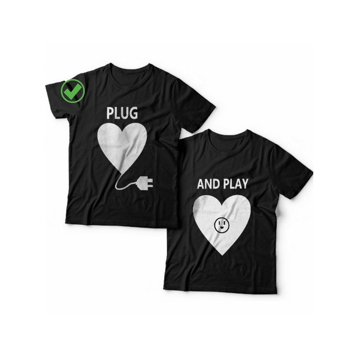 Красивые парные футболки с надписями/для влюбленных с принтом Plug& Play