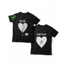 Красивые парные футболки с надписями/для влюбленных с принтом Plug& Play