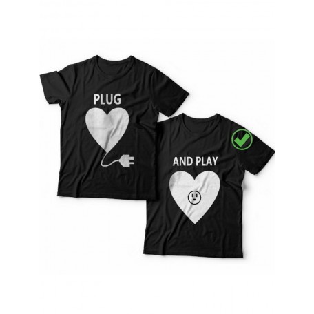 Красивые парные футболки с надписями/для влюбленных с принтом Plug& Play