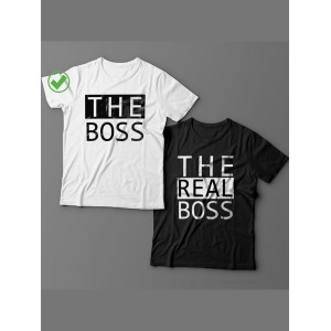 Парные футболки для мужа и жены, для парня и девушки The boss/для двоих с принтом