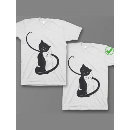 Красивые парные футболки с надписями/для влюбленных с принтом Пара кошек