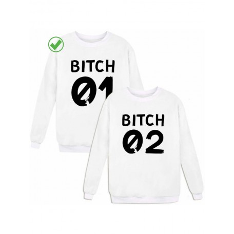 Парный свитшот для двоих с принтом "BITCH 01 & BITCH 02"