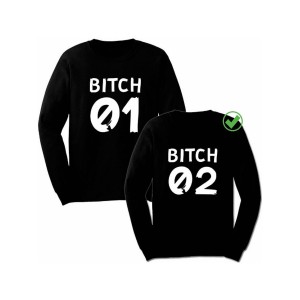Парный свитшот для двоих с принтом "BITCH 01 & BITCH 02"