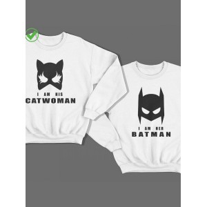 Парный свитшот для двоих с принтом "I am his Catwoman & I am her Batman"