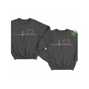 Парный свитшот для двоих с принтом "С изображением сердца на линии пульса"