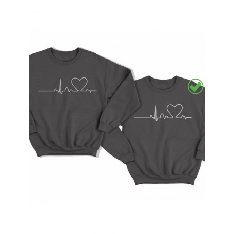 Парный свитшот для двоих с принтом "С изображением сердца на линии пульса"