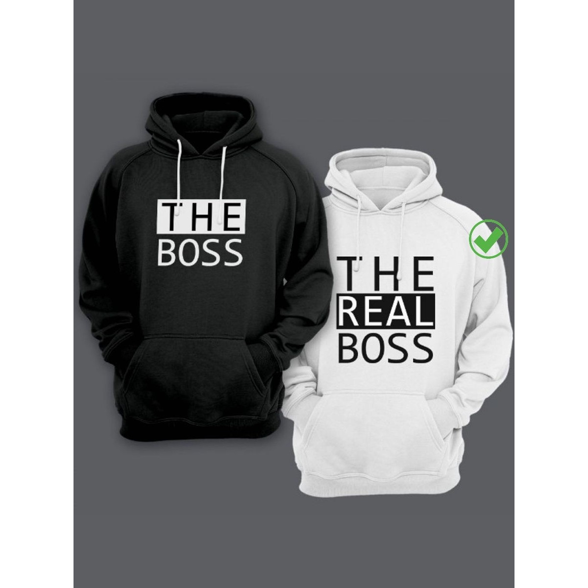 Парная толстовка для двоих - худи с принтом "The boss & The real boss"