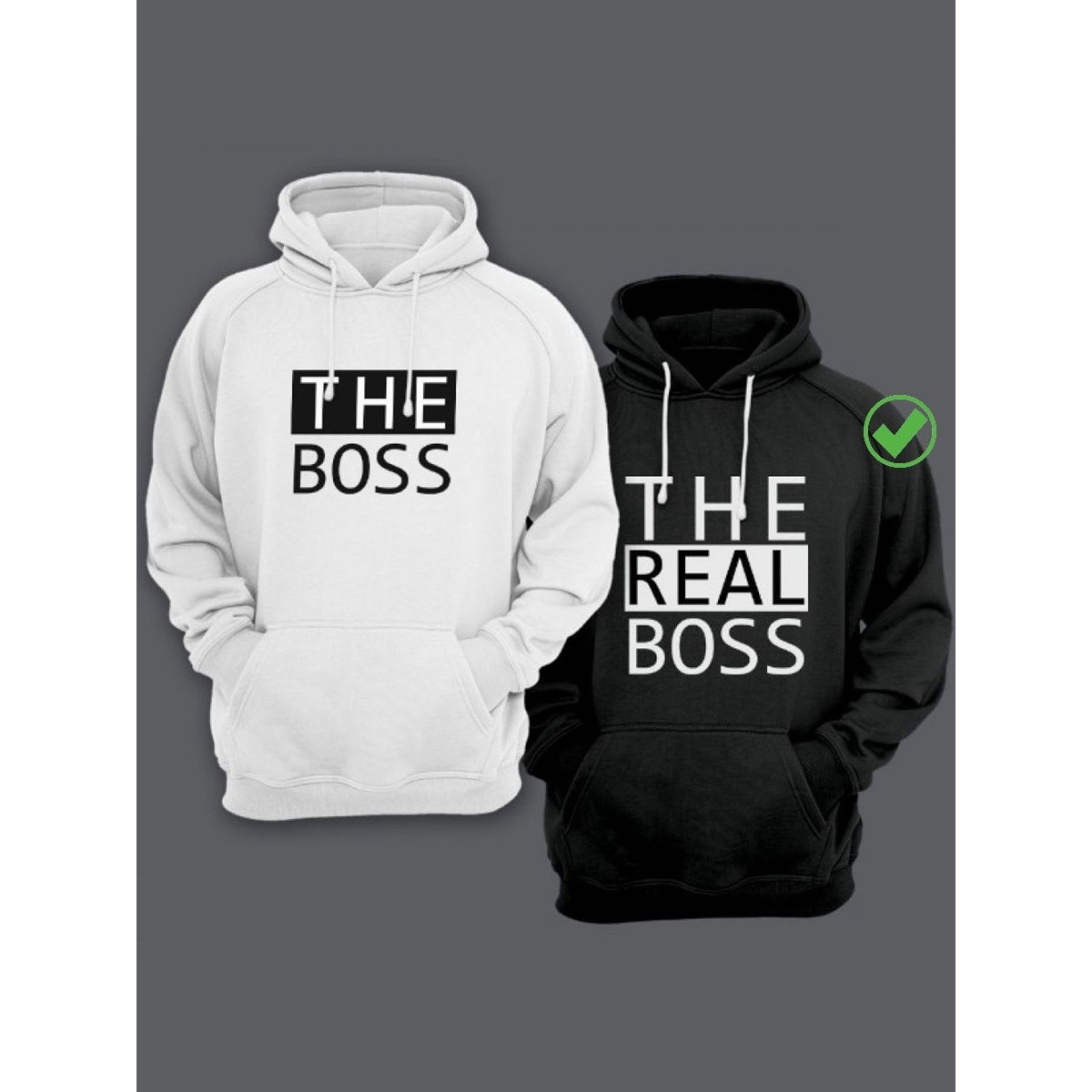 Парная толстовка для двоих - худи с принтом "The boss & The real boss"