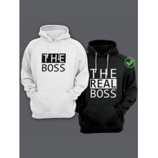 Парная толстовка для двоих - худи с принтом "The boss & The real boss" Парная толстовка для двоих - худи с принтом "The boss & The real boss"